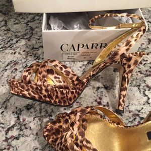 NIB Caparro's Sexy Satin Strappy Animal Print Heel